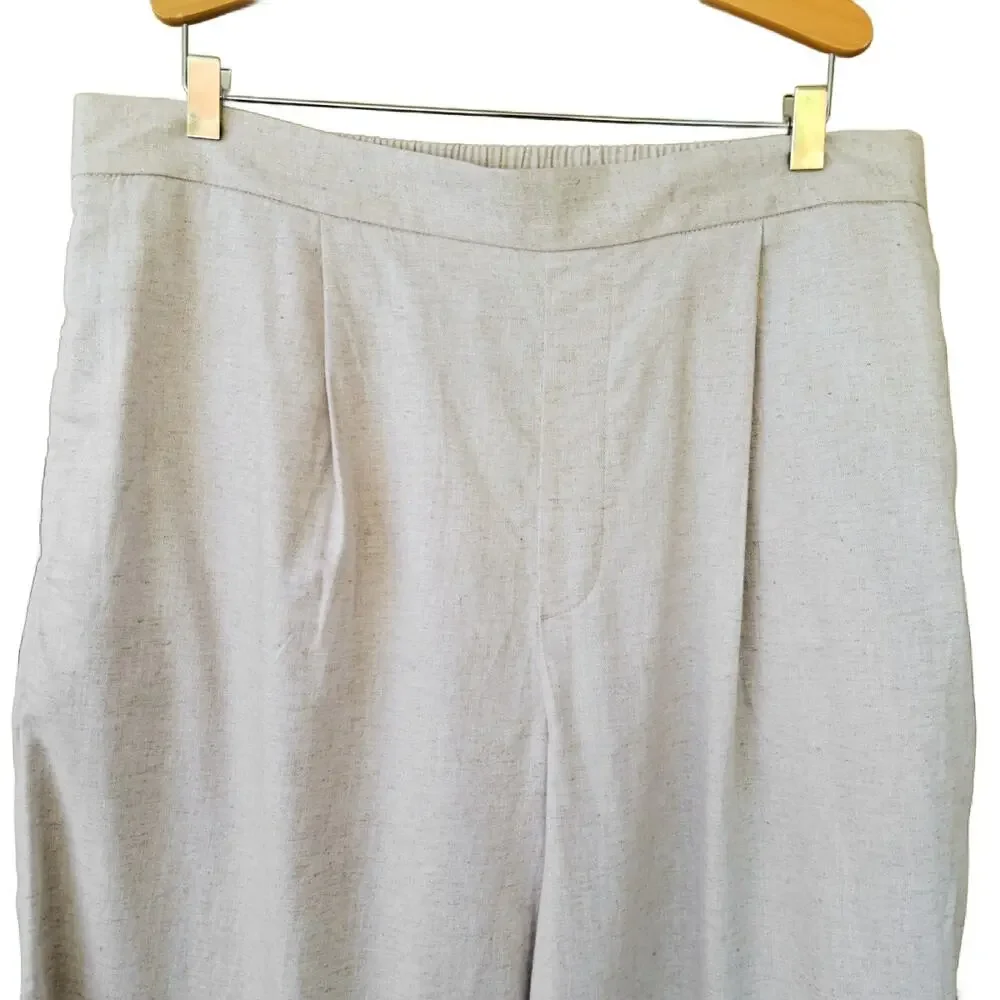 NEW Banana Republic Wide-Leg Linen-Blend Cropped Pull-On Pant Large Beige Flax